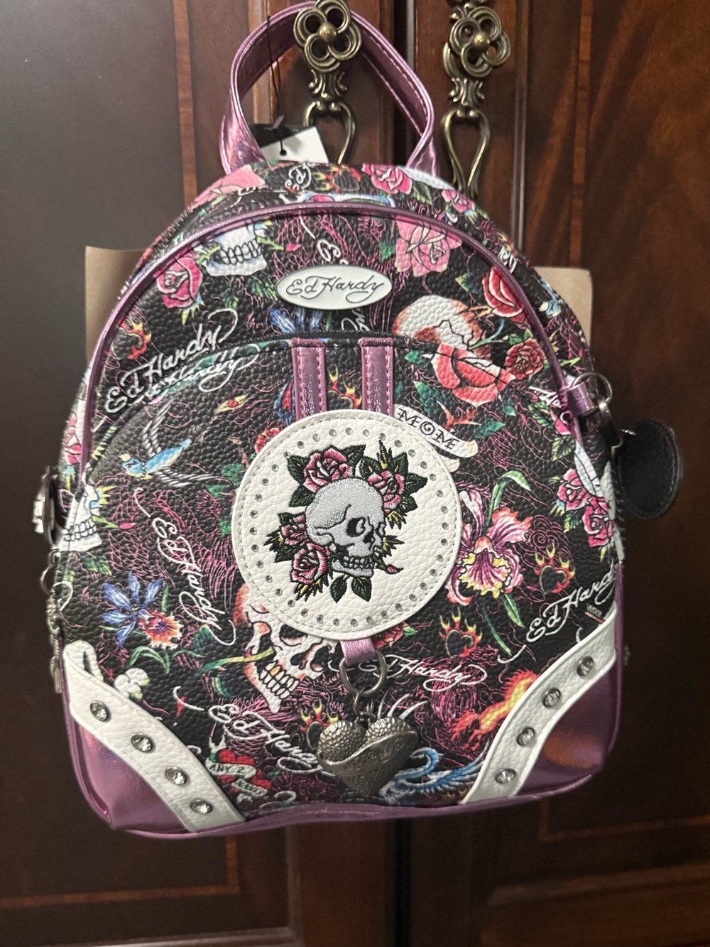 Ed Hardy Studded Backpack with Charms